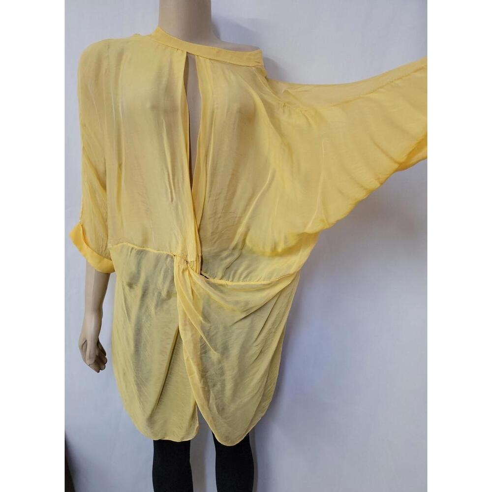 Meo Meli RARE Yellow Size M? Twisted Front Sheer Women's Tunic Top, Sheer #H